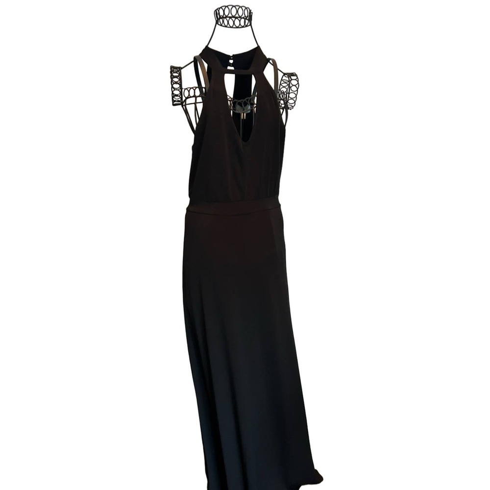 High Neck Cut out Veronica M Black Deep V halter Dress size S